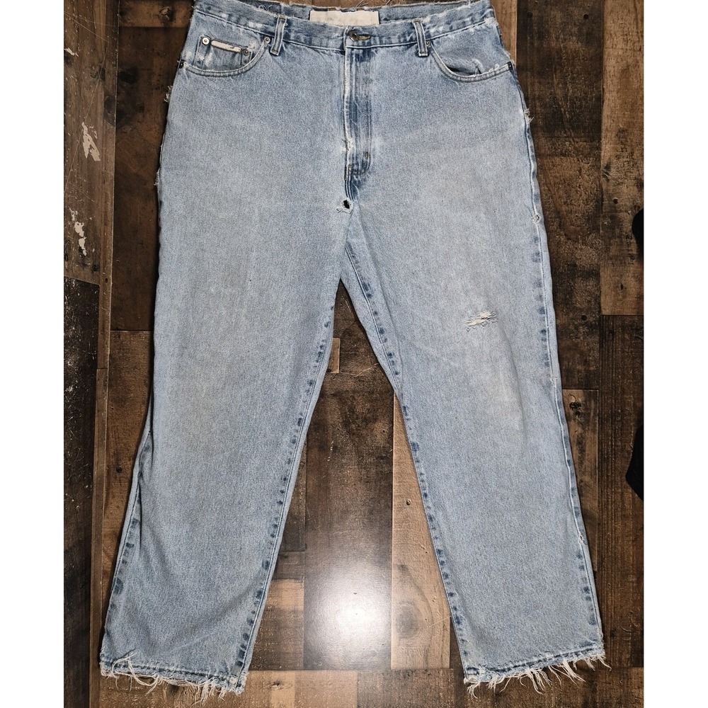 Vintage Perry Ellis Baggy Jeans Mens 36x29 Blue Denim Y2K 90s Distressed Grunge